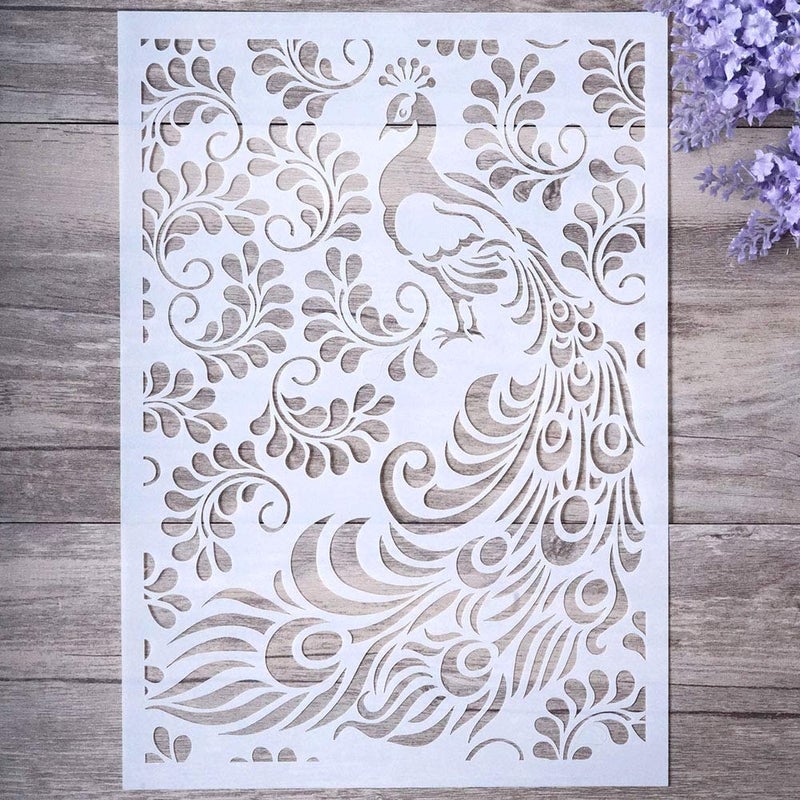 SLGIFT DIY Decorative Peacock Stencil Template for Painting on Walls Furniture Crafts (Peacock) - Image 1